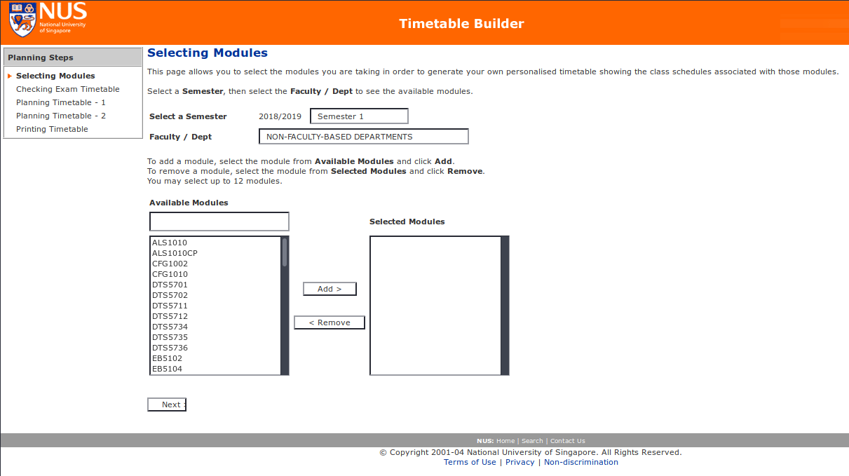 The official NUS timetable builder